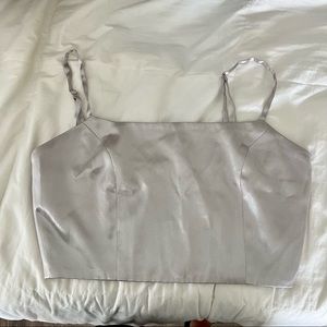 Blue Blush Metallic Silver Crop Top